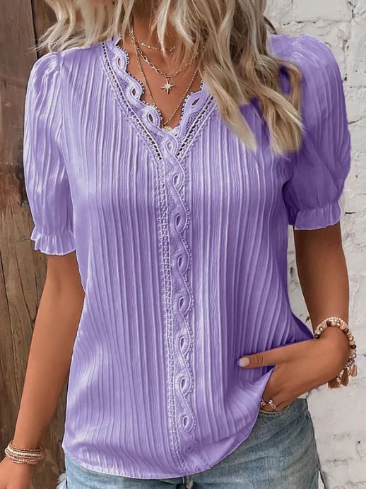 Camisa elegante de cuello en V con bordes lisos