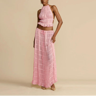 Conjunto de 2 piezas de verano, top corto y falda larga