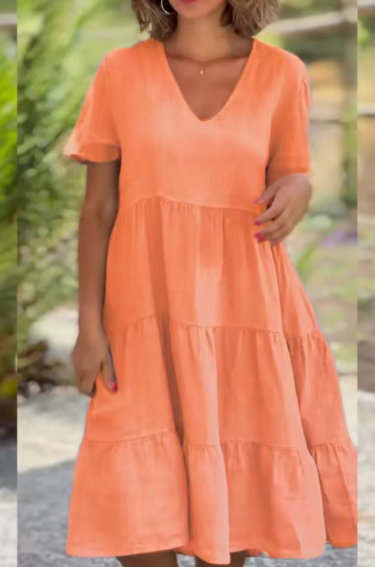 Vestido informal de lino y algodón para mujer