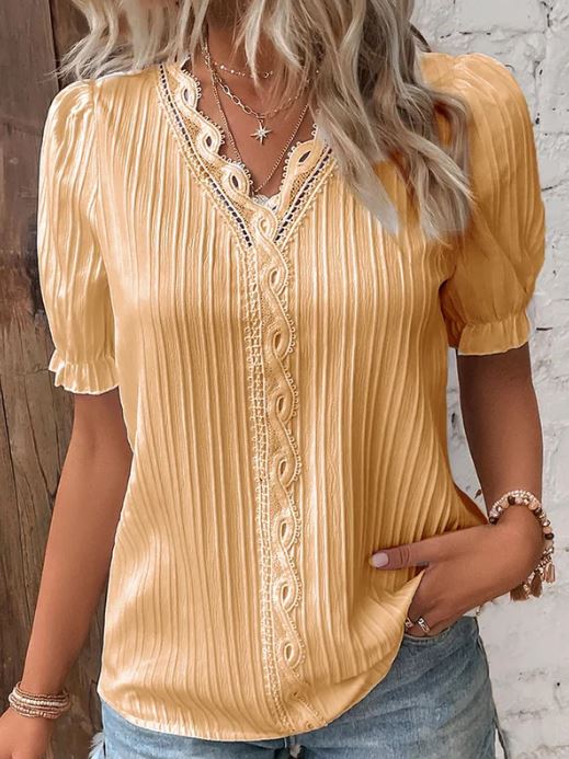 Camisa elegante de cuello en V con bordes lisos