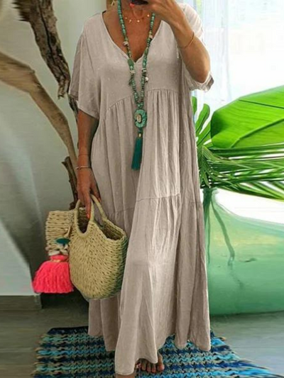 Vestido Largo Casual de Manga Corta para Mujeres