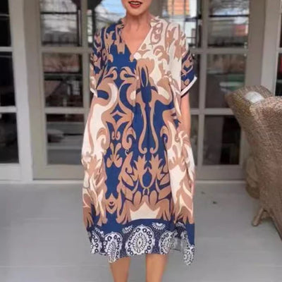 Vestido midi holgado con escote en V estampado