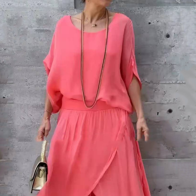 Conjunto de dos piezas con blusa ligera de gasa y pantalones de corte ancho