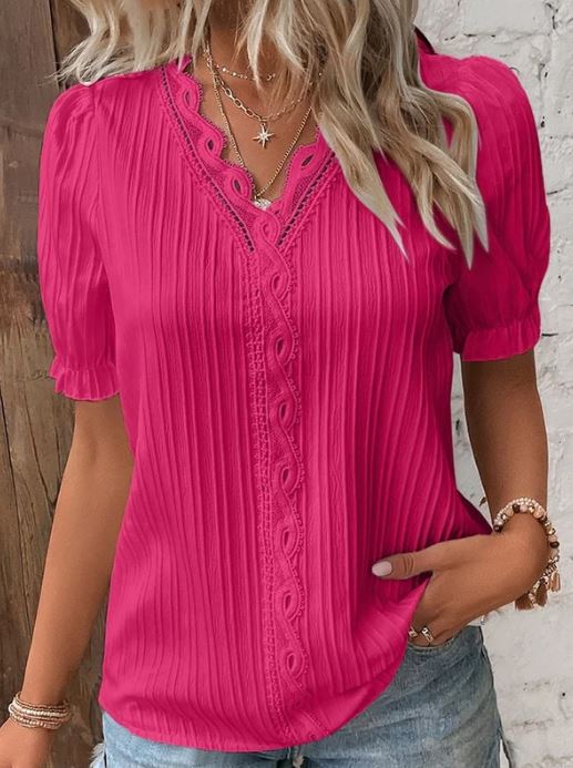 Camisa elegante de cuello en V con bordes lisos