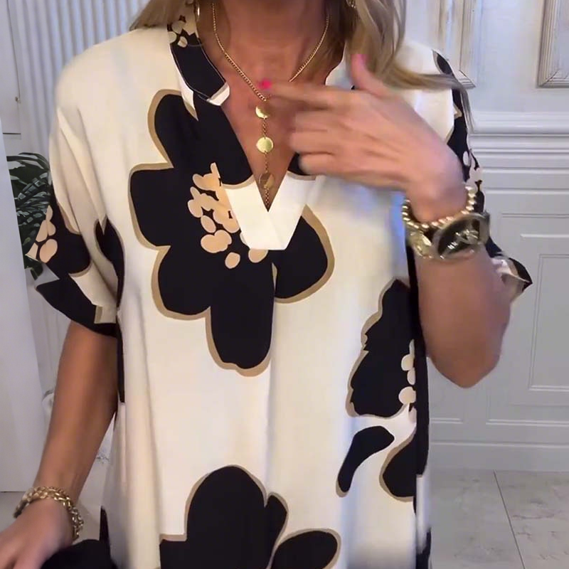 Vestido holgado de mujer con estampado y escote profundo en V
