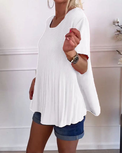 Blusa plisada de cuello redondo liso
