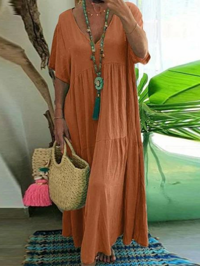 Vestido Largo Casual de Manga Corta para Mujeres