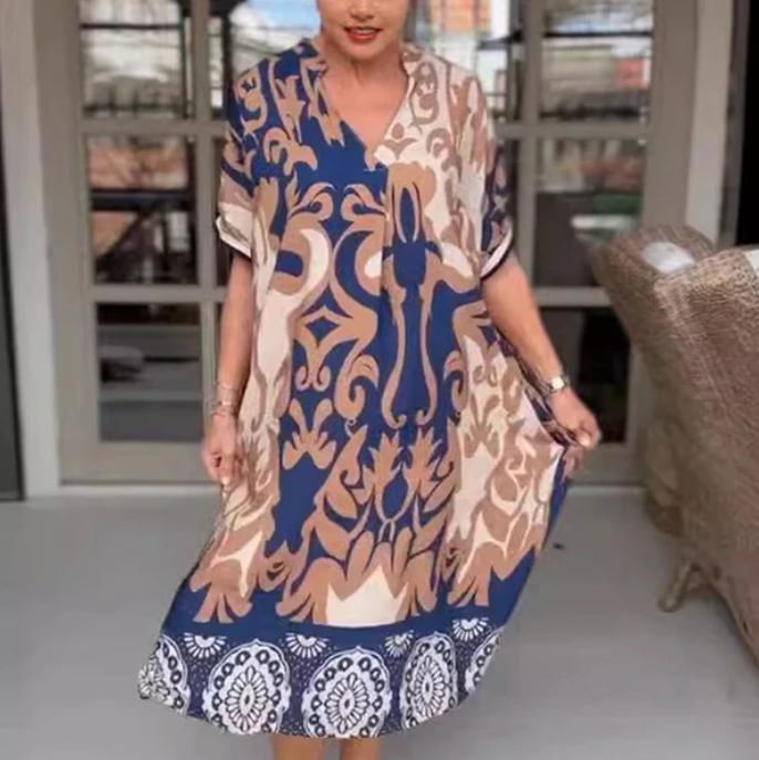 Vestido midi holgado con escote en V estampado
