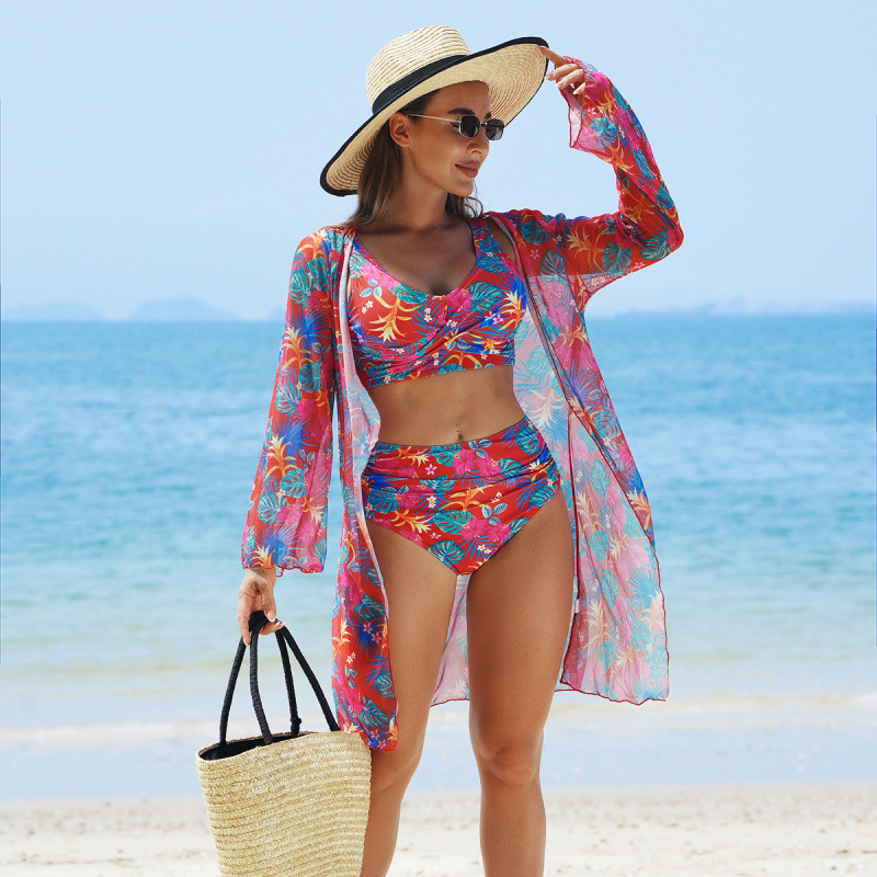 Bikini sexy estampado para mujer, set de 3 piezas