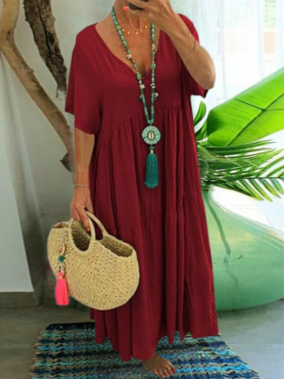 Vestido Largo Casual de Manga Corta para Mujeres