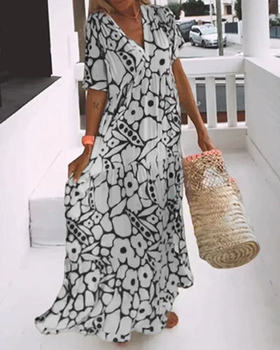 Vestido Suelto con Estampado y Escote en V