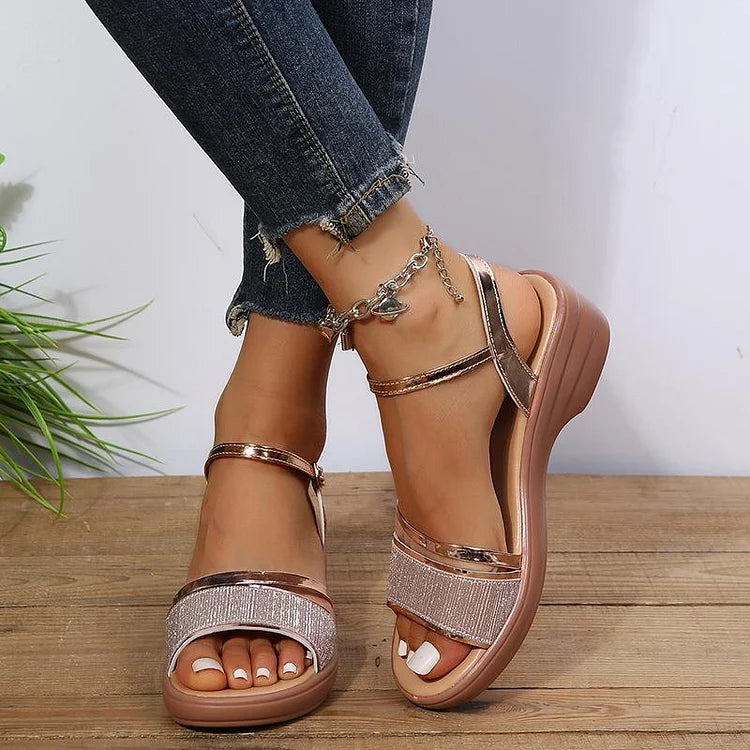 Sandalias ortopédicas con cuña y punta abierta para mujer