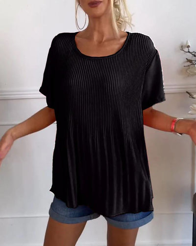 Blusa plisada de cuello redondo liso