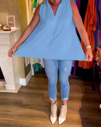 Blusa sin mangas con volantes y cuello solapa - 💖 ESPECIAL DIA DE LAS MADRES 👩‍🦳