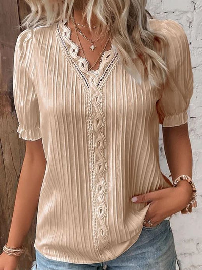 Camisa elegante de cuello en V con bordes lisos
