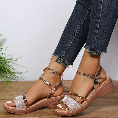 Sandalias ortopédicas con cuña y punta abierta para mujer