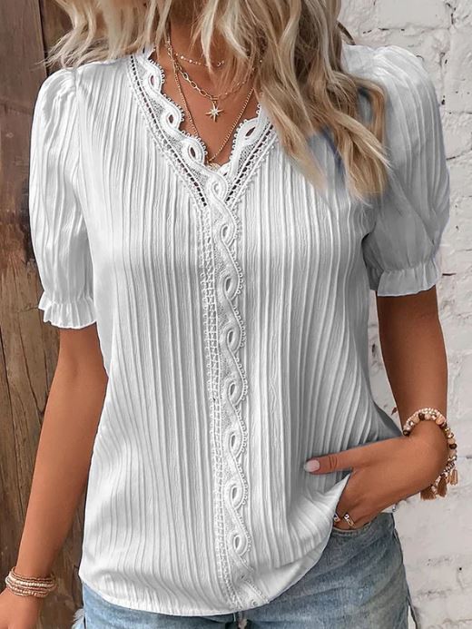 Camisa elegante de cuello en V con bordes lisos