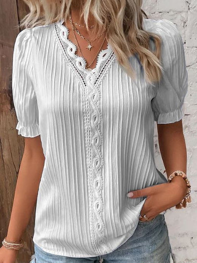 Camisa elegante de cuello en V con bordes lisos
