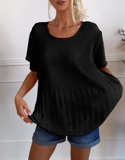 Blusa plisada de cuello redondo liso