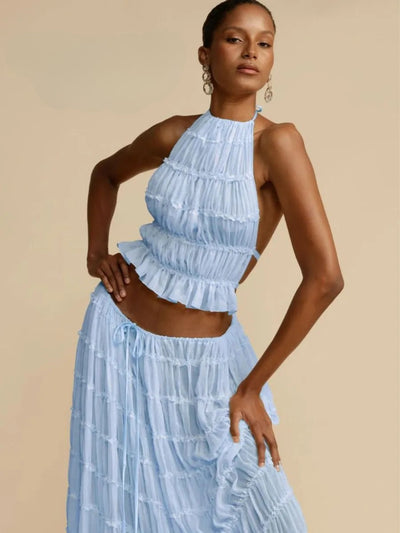 Conjunto de 2 piezas de verano, top corto y falda larga