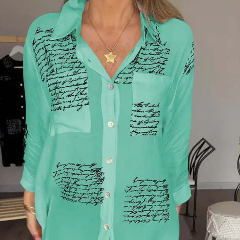 Camisa de manga larga con solapa y estampado de tendencia para mujer - 💖 ESPECIAL DIA DE LAS MADRES 👩‍🦳