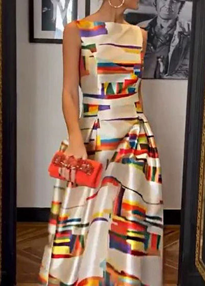 Vestido largo de seda blanco nuevo, sin mangas y de talle alto