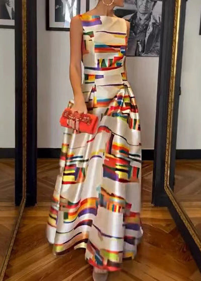 Vestido largo de seda blanco nuevo, sin mangas y de talle alto