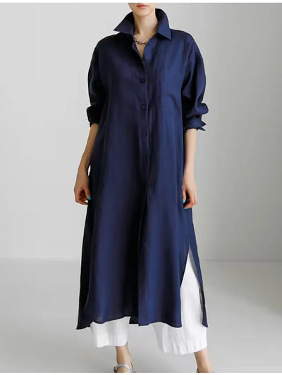 Vestido Camisero Maxi de Algodón para Mujer