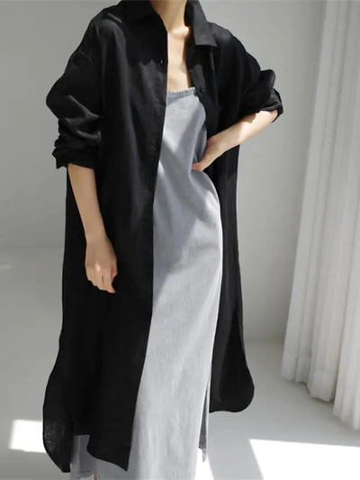 Vestido Camisero Maxi de Algodón para Mujer