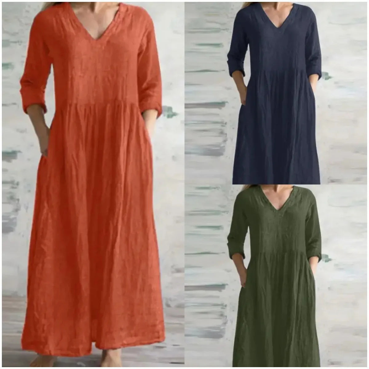 Vestido Maxi Holgado de Algodón y Lino - Casual 2025