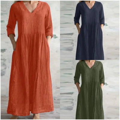Vestido Maxi Holgado de Algodón y Lino - Casual 2025
