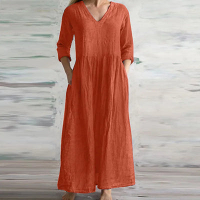 Vestido Maxi Holgado de Algodón y Lino - Casual 2025