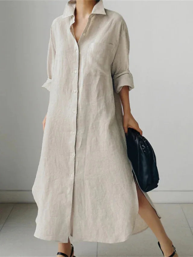 Vestido Camisero Maxi de Algodón para Mujer