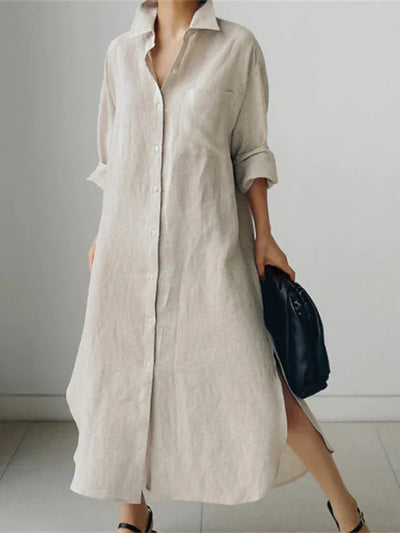 Vestido Camisero Maxi de Algodón para Mujer