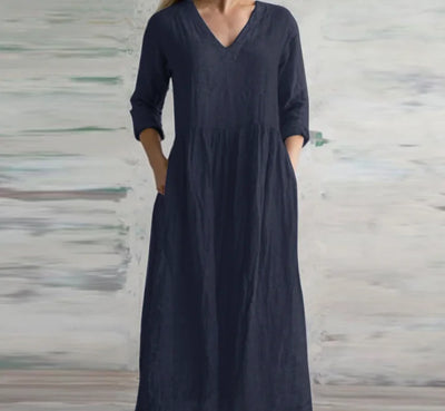 Vestido Maxi Holgado de Algodón y Lino - Casual 2025