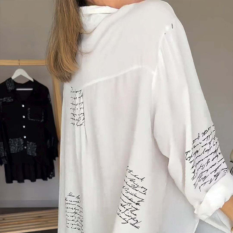 Camisa de manga larga con solapa y estampado de tendencia para mujer.