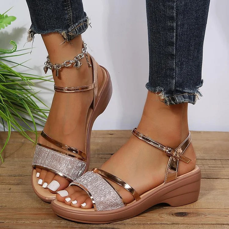 Sandalias ortopédicas con cuña y punta abierta para mujer