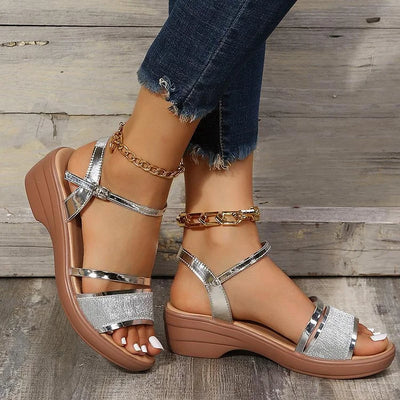 Sandalias ortopédicas con cuña y punta abierta para mujer