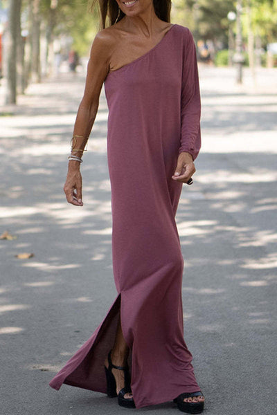 Vestido maxi asimétrico de un solo hombro llamativo