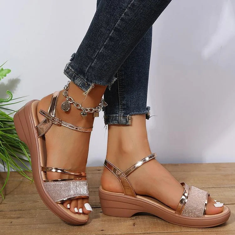 Sandalias ortopédicas con cuña y punta abierta para mujer
