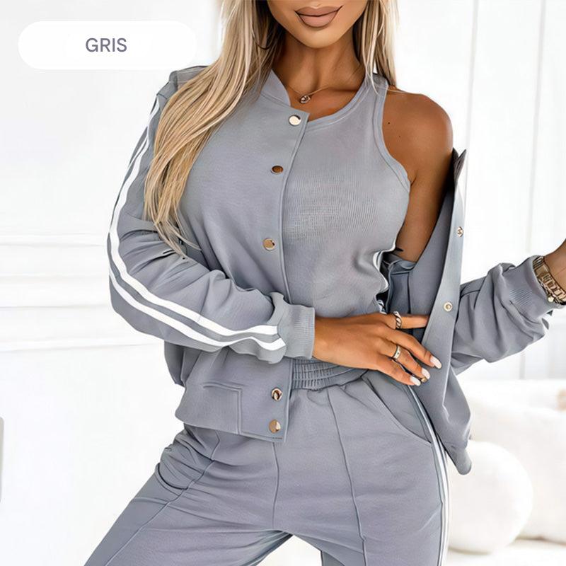 Conjunto de tres piezas de chaqueta y pantalón para mujer