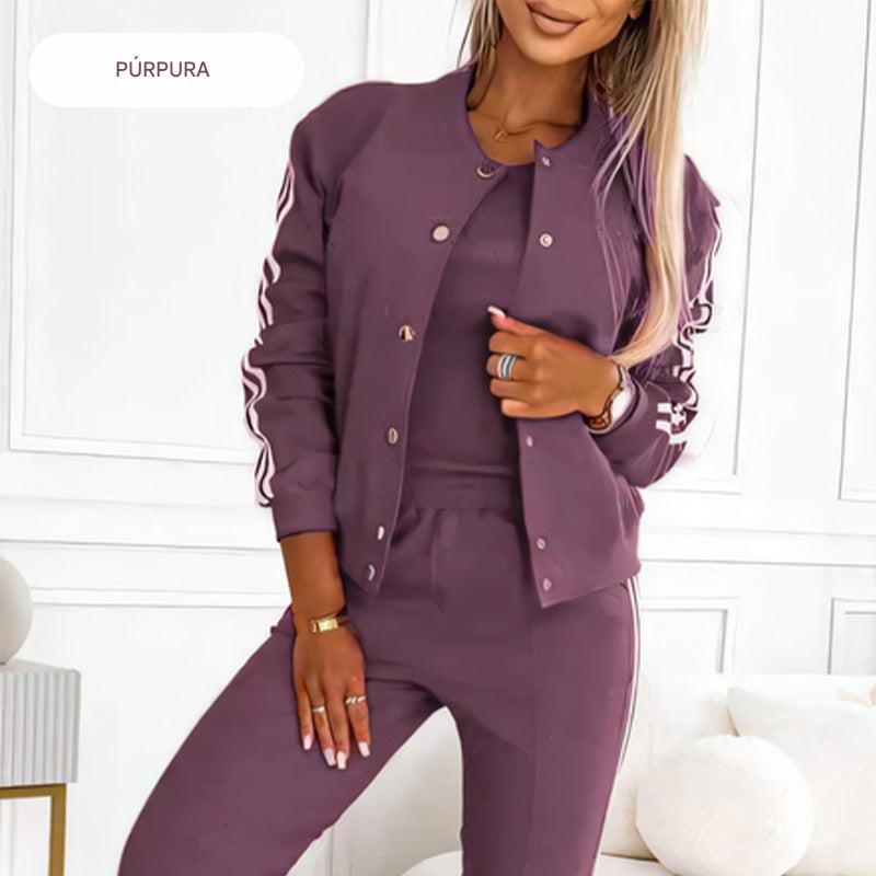 Conjunto de tres piezas de chaqueta y pantalón para mujer