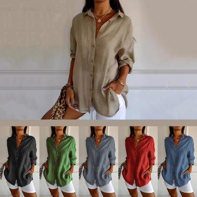 Camisa clásica plisada con textura y solapa sencilla para mujer - 💖 ESPECIAL DIA DE LAS MADRES 👩‍🦳