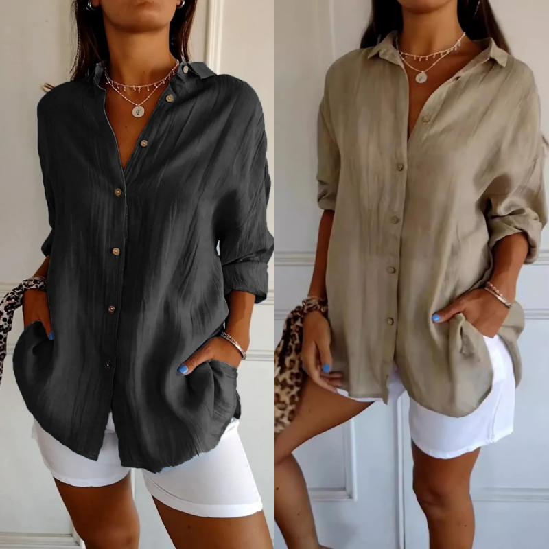 Camisa clásica plisada con textura y solapa sencilla para mujer - 💖 ESPECIAL DIA DE LAS MADRES 👩‍🦳
