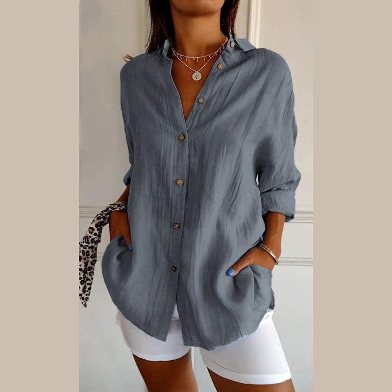 Camisa clásica plisada con textura y solapa sencilla para mujer - 💖 ESPECIAL DIA DE LAS MADRES 👩‍🦳