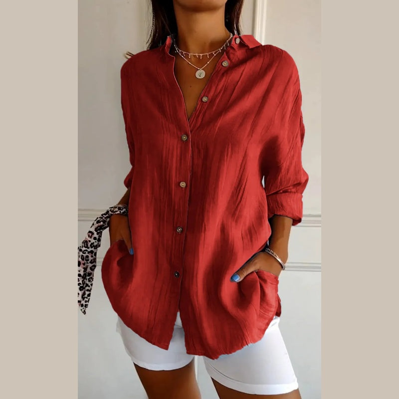 Camisa clásica plisada con textura y solapa sencilla para mujer - 💖 ESPECIAL DIA DE LAS MADRES 👩‍🦳