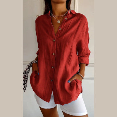 Camisa clásica plisada con textura y solapa sencilla para mujer - 💖 ESPECIAL DIA DE LAS MADRES 👩‍🦳