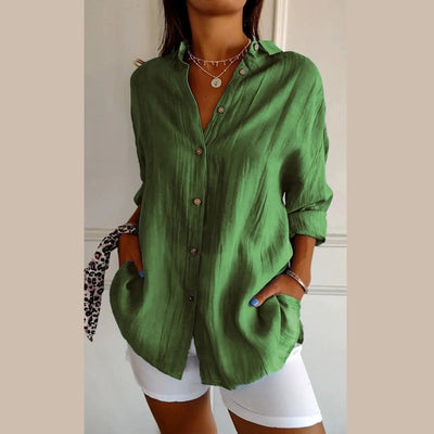 Camisa clásica plisada con textura y solapa sencilla para mujer - 💖 ESPECIAL DIA DE LAS MADRES 👩‍🦳