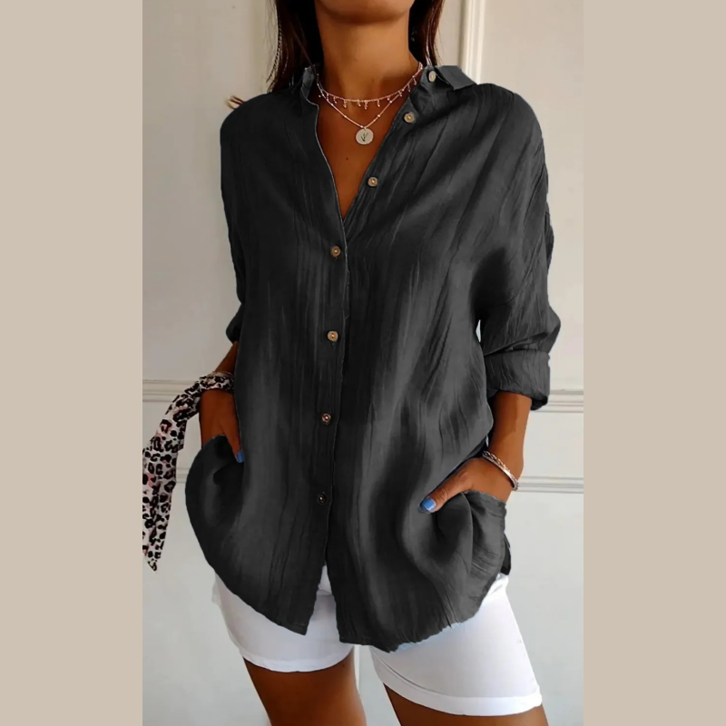 Camisa clásica plisada con textura y solapa sencilla para mujer - 💖 ESPECIAL DIA DE LAS MADRES 👩‍🦳