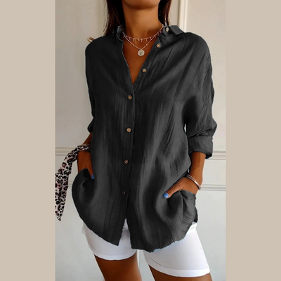 Camisa clásica plisada con textura y solapa sencilla para mujer - 💖 ESPECIAL DIA DE LAS MADRES 👩‍🦳